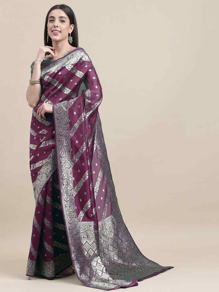 Purple Banarasi Silk Handwoven Wedding Festival Heavy Border Saree