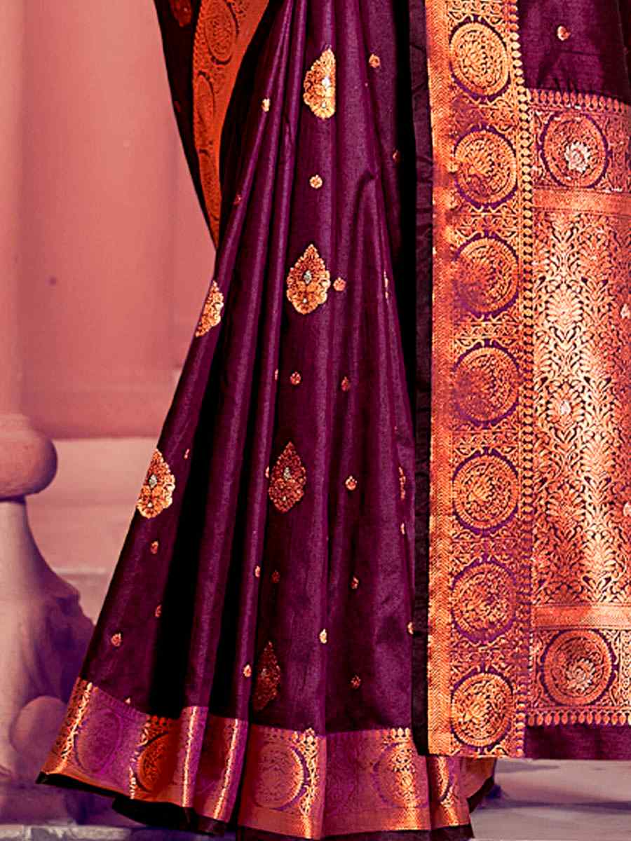 Purple Banarasi Silk Handwoven Wedding Festival Heavy Border Saree