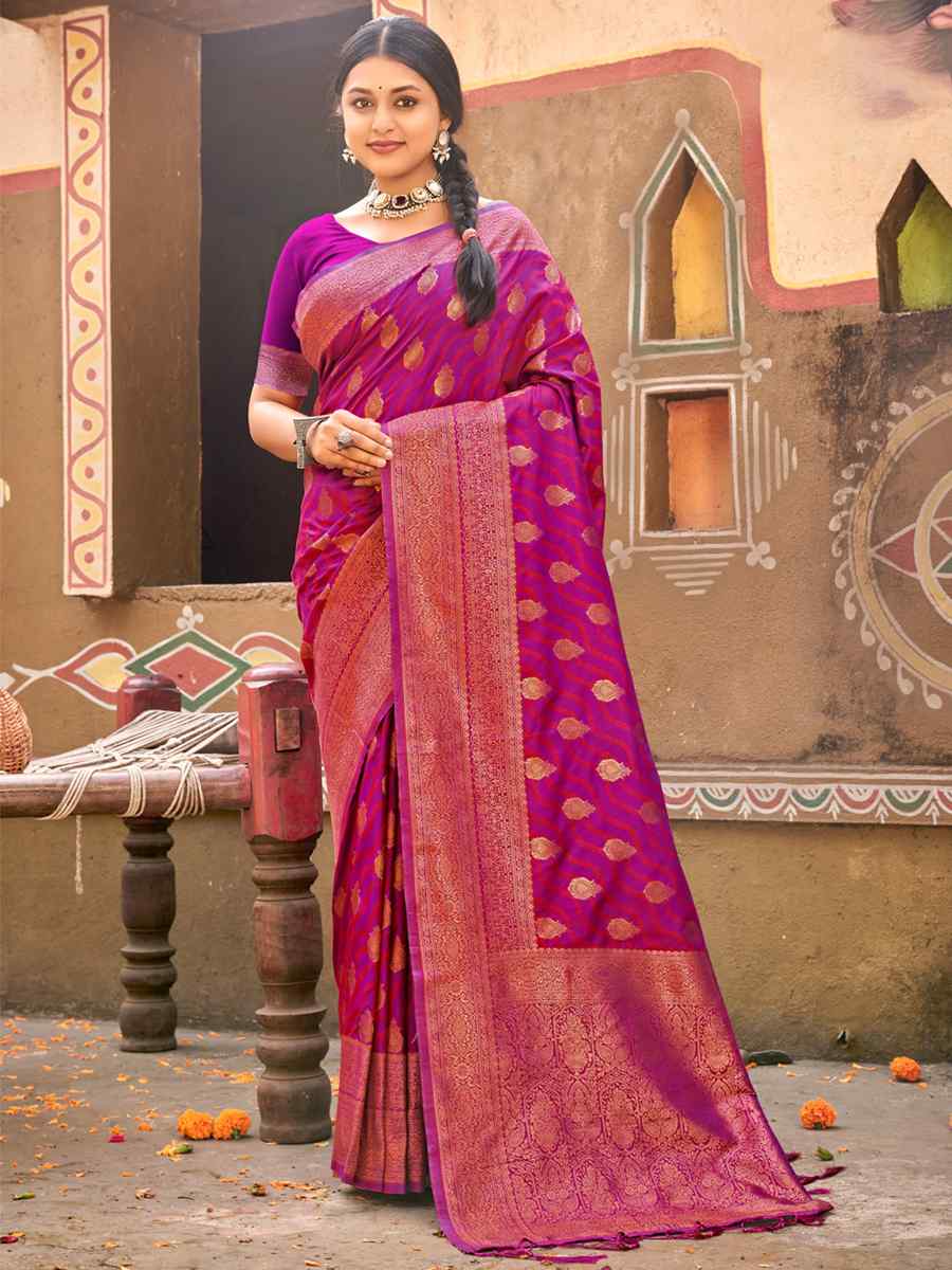 Purple Banarasi Silk Handwoven Wedding Festival Heavy Border Saree