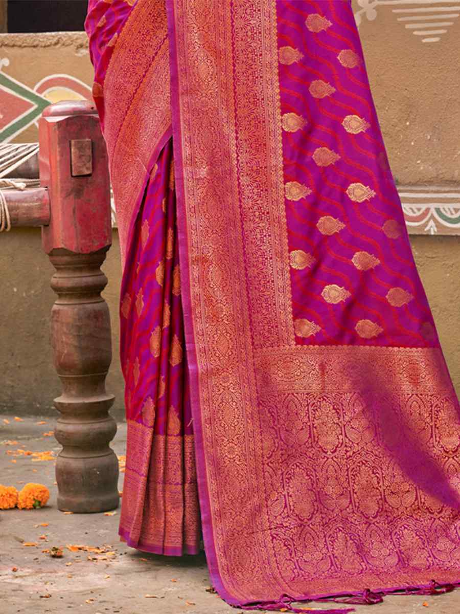 Purple Banarasi Silk Handwoven Wedding Festival Heavy Border Saree