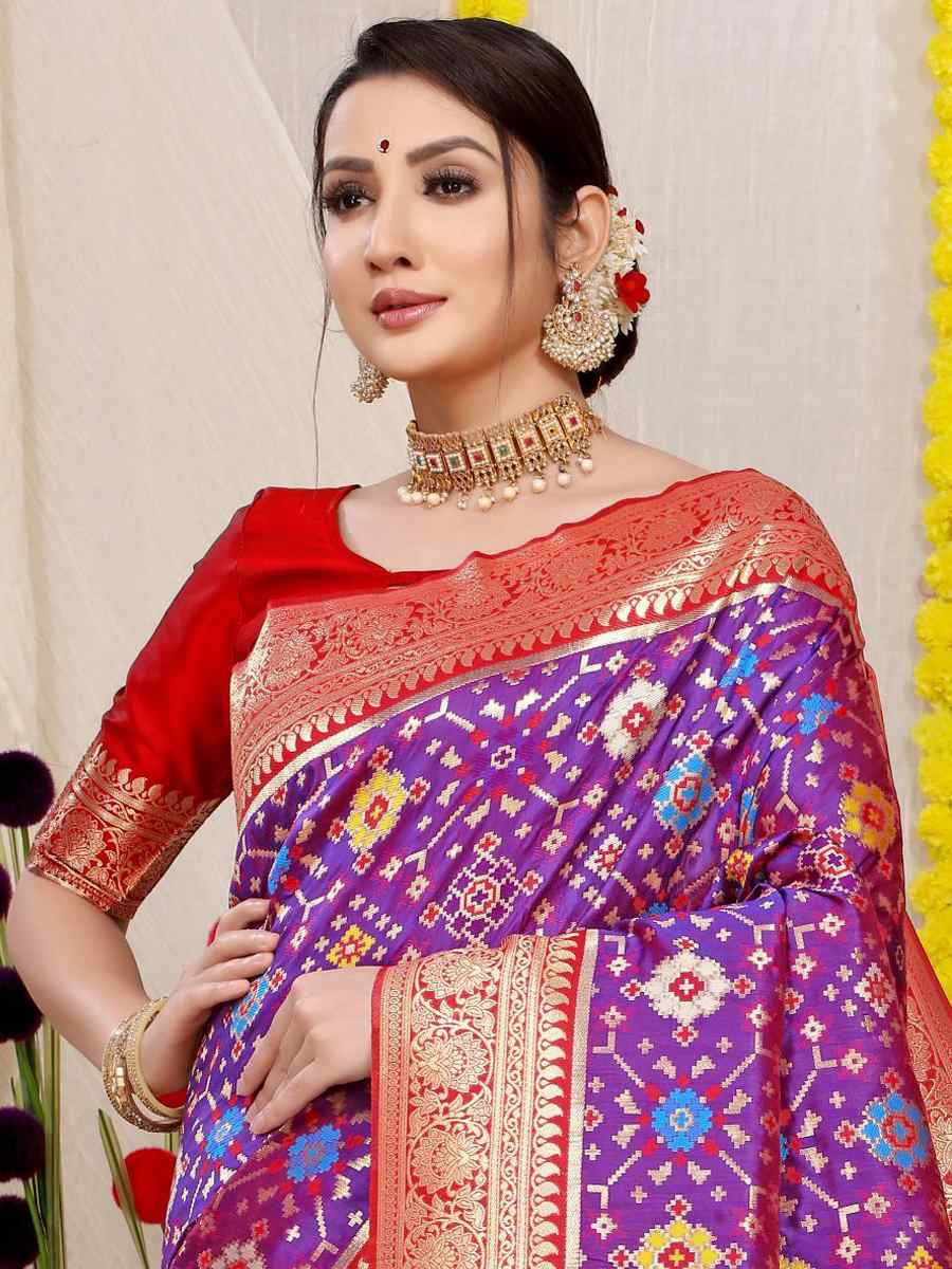 Purple Banarasi Silk Handwoven Wedding Festival Heavy Border Saree
