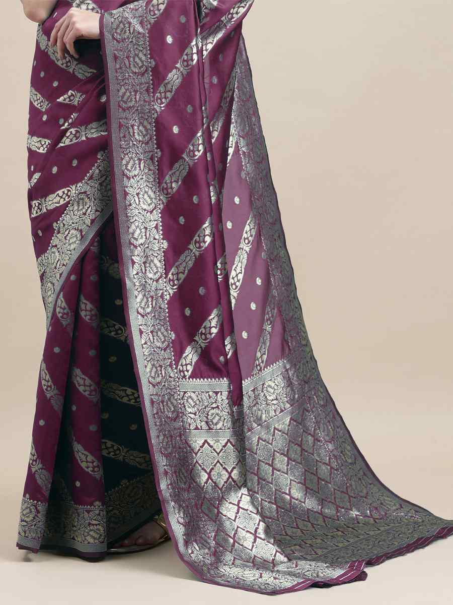 Purple Banarasi Silk Handwoven Wedding Festival Heavy Border Saree