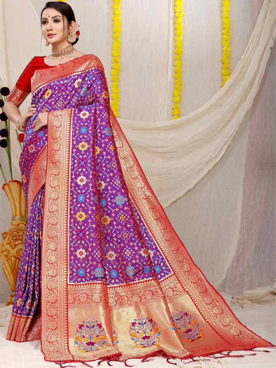 Purple Banarasi Silk Handwoven Wedding Festival Heavy Border Saree