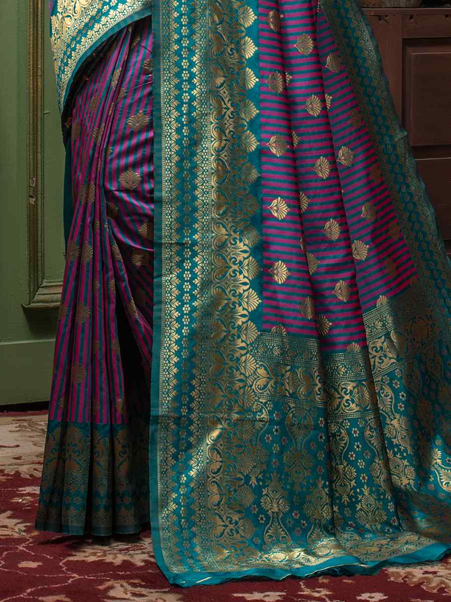 Purple Banarasi Silk Handwoven Wedding Festival Heavy Border Saree