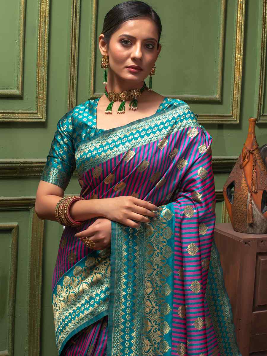 Purple Banarasi Silk Handwoven Wedding Festival Heavy Border Saree