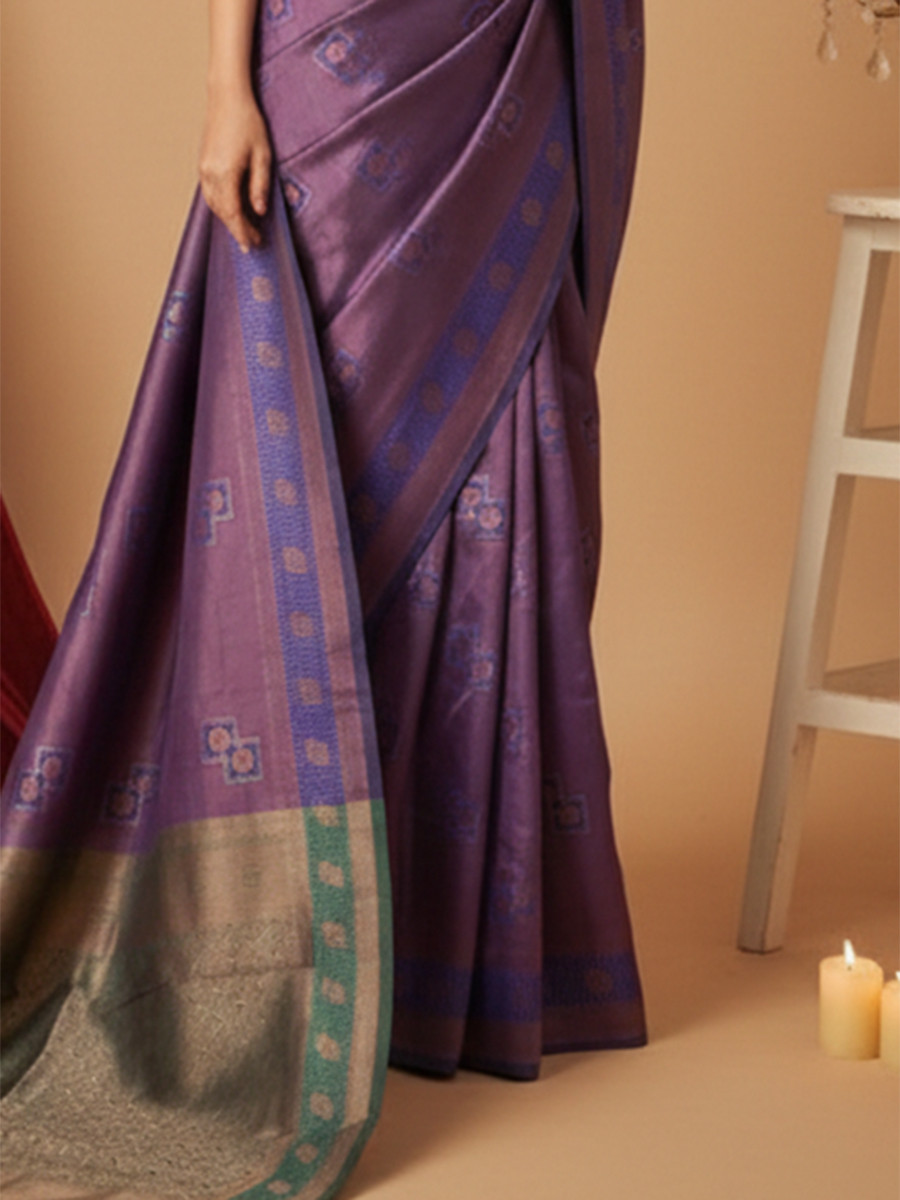 Purple Banarasi Silk Jacquard Wedding Reception Party Festival Casual Heavy Border Sarees