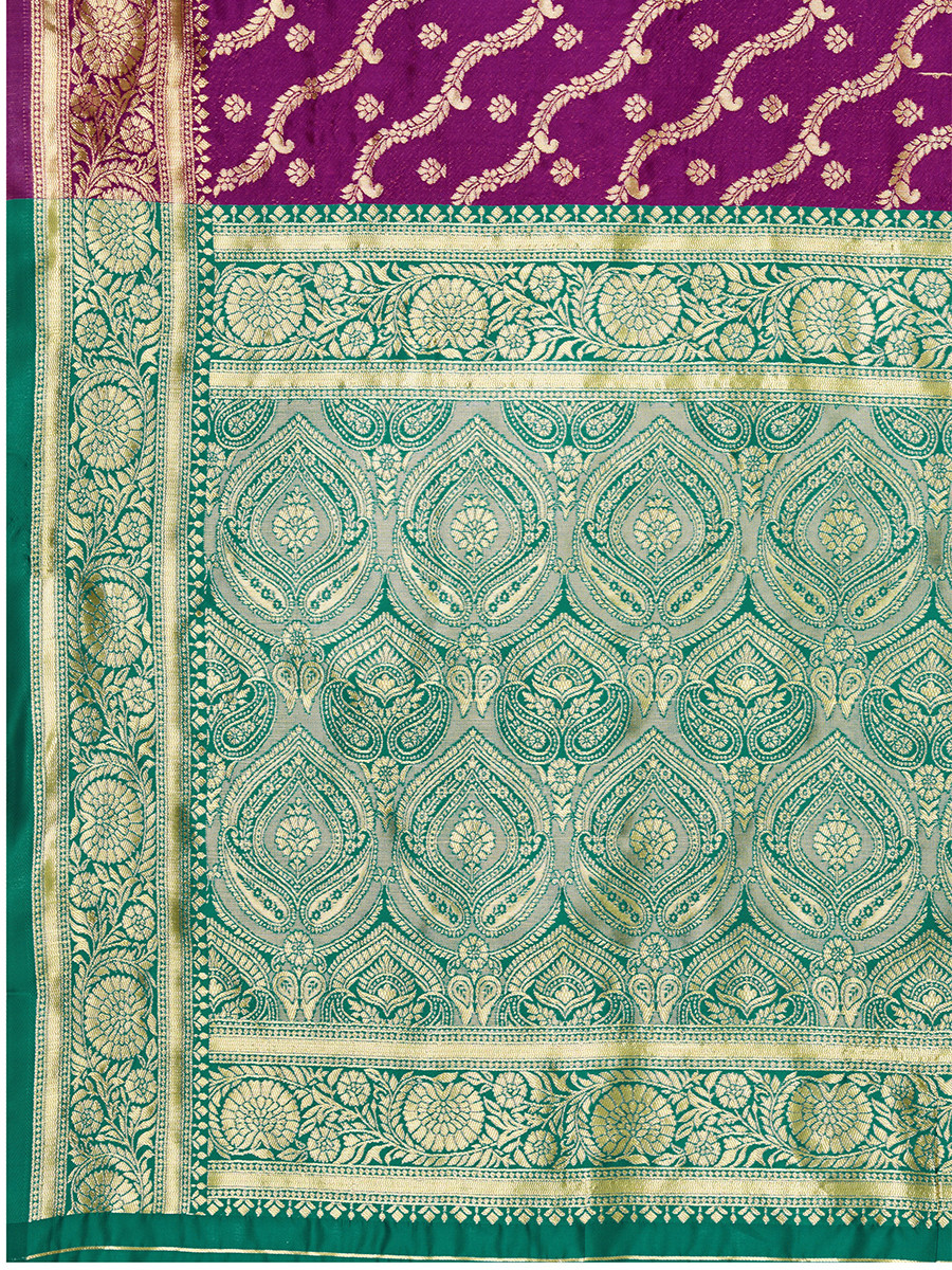 Purple Banarasi Silk Zari Kanjivaram Handwoven Wedding Party Festival Reception Heavy Border Saree