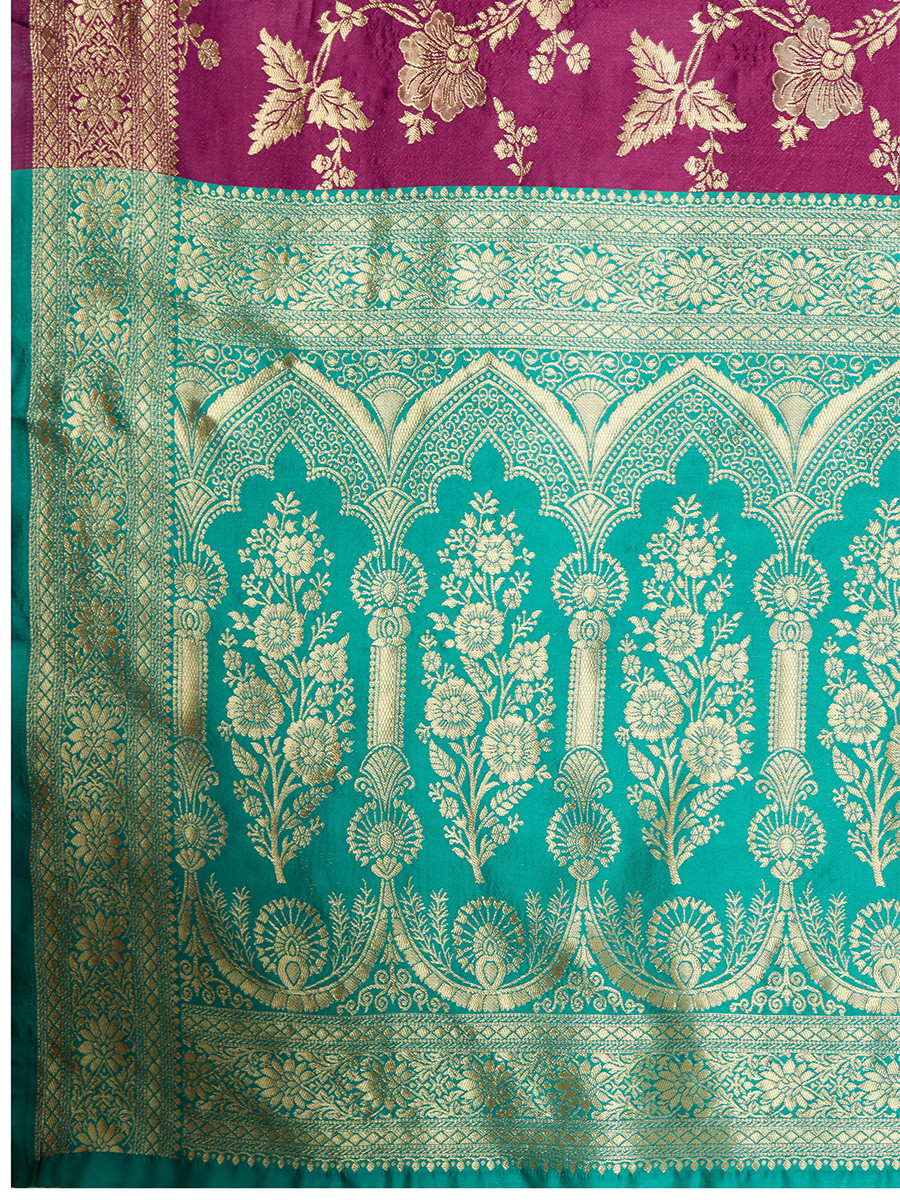 Purple Banarasi Silk Zari Kanjivaram Handwoven Wedding Party Festival Reception Heavy Border Saree