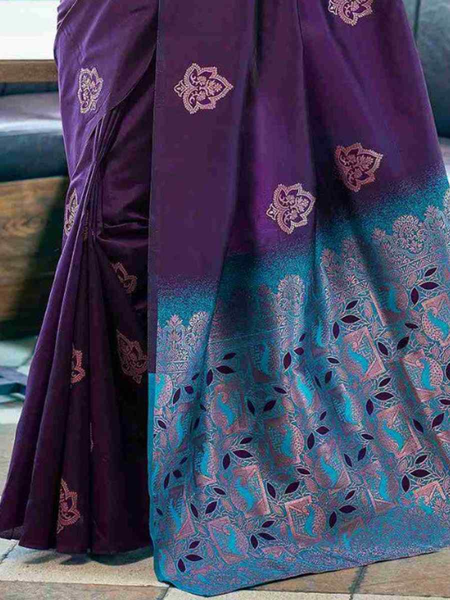 Purple Banarasi Soft Silk Embroidered Festival Party Heavy Border Saree