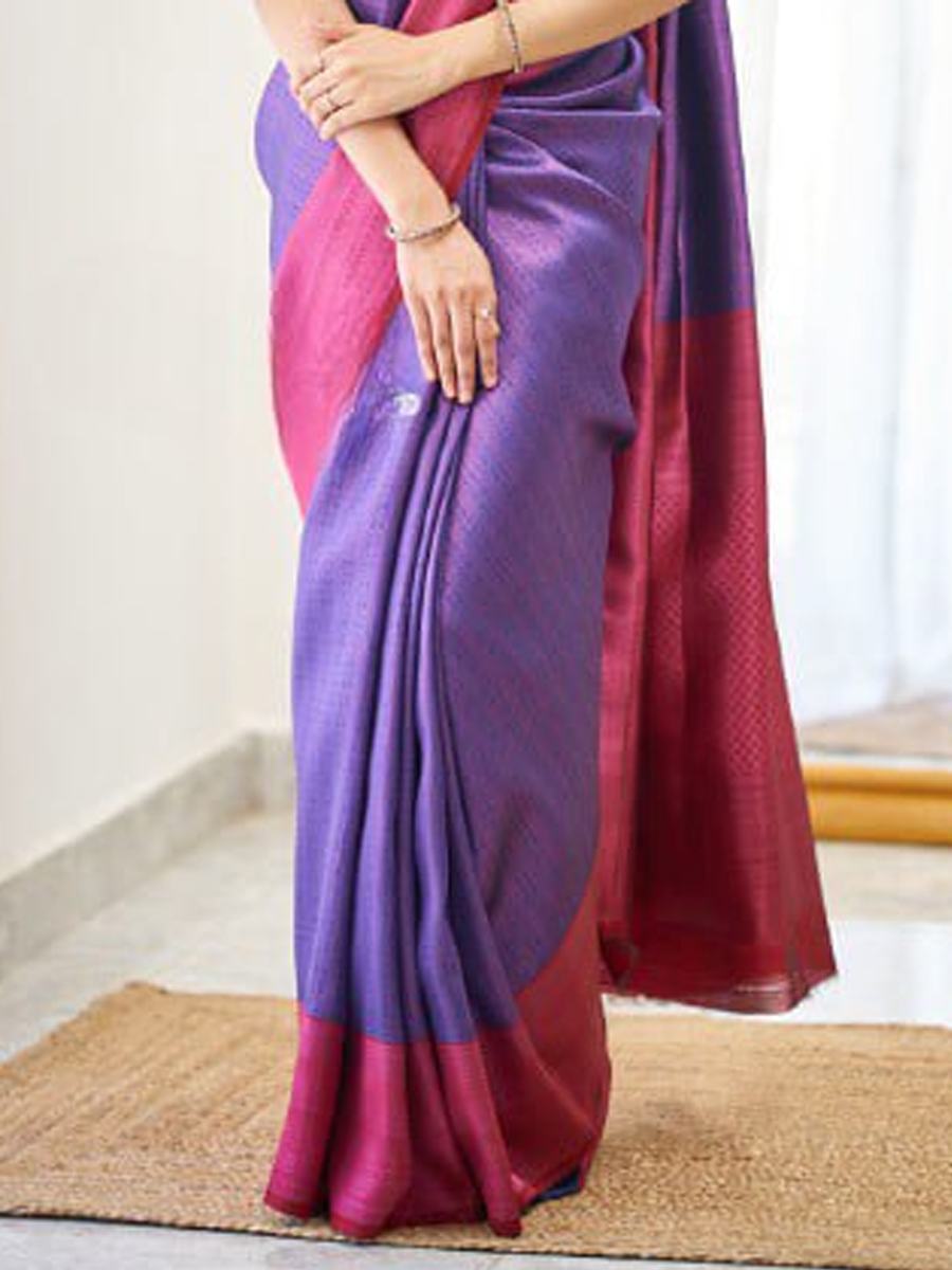 Purple Banarasi Soft Silk Handwoven Festival Casual Heavy Border Saree