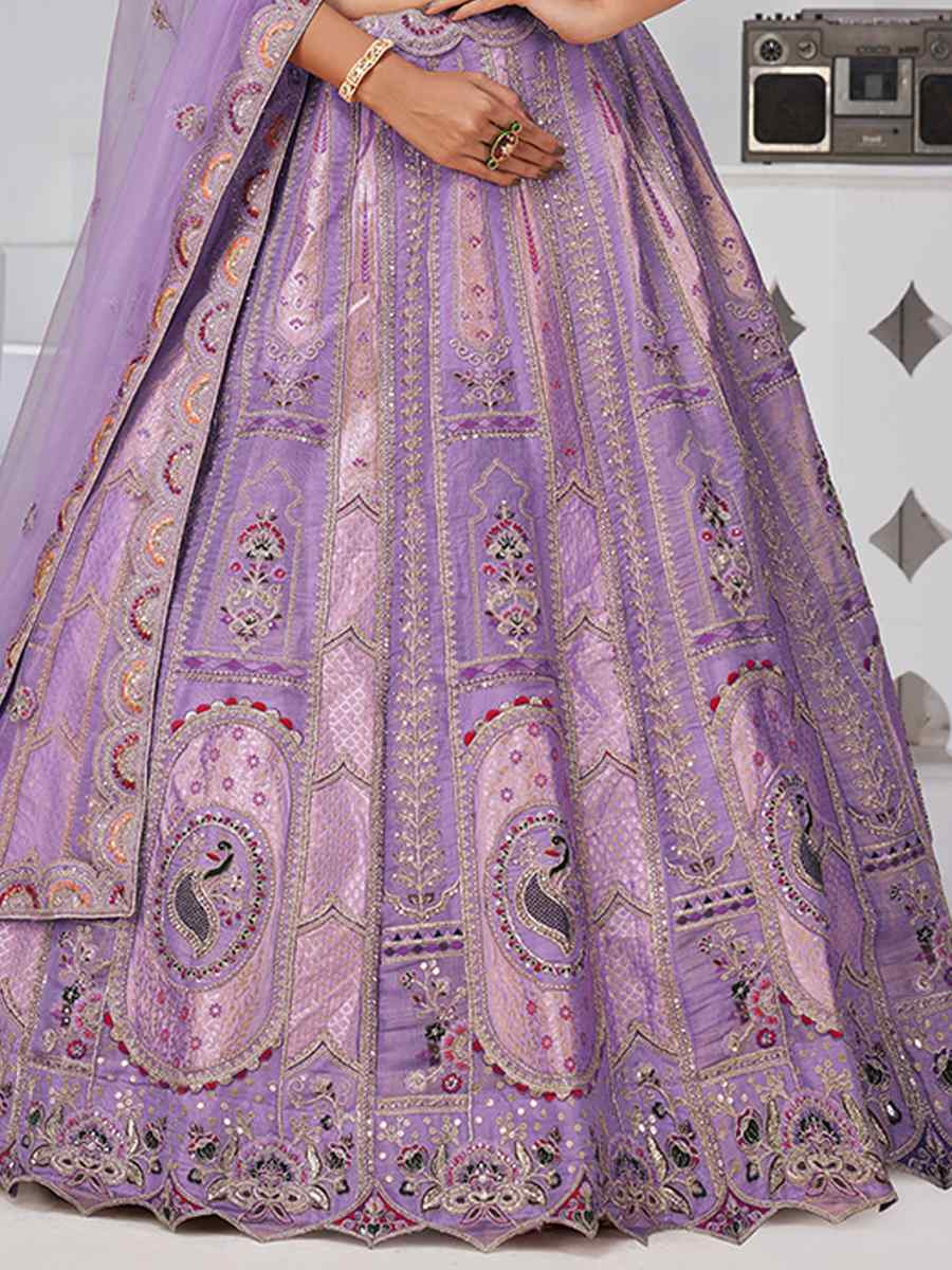 Purple Banarsi Silk Embroidered Wedding Reception Festival Heavy Border Lehenga Choli