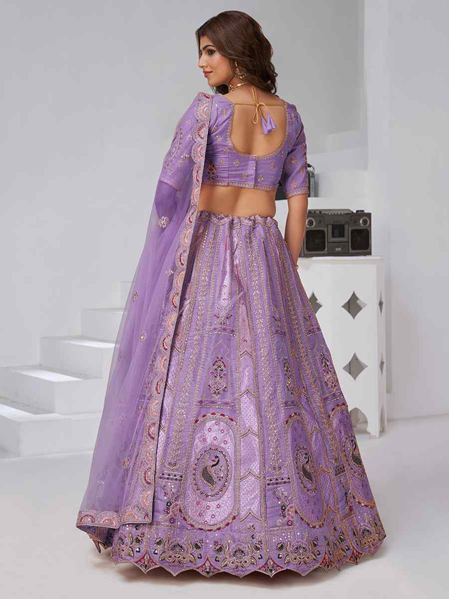 Purple Banarsi Silk Embroidered Wedding Reception Festival Heavy Border Lehenga Choli