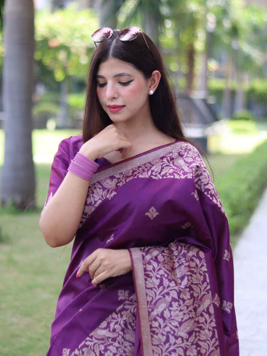 Purple Banglori Handloom Raw Silk Handwoven Casual Reception Festival Wedding Fancy Classic Style Sarees
