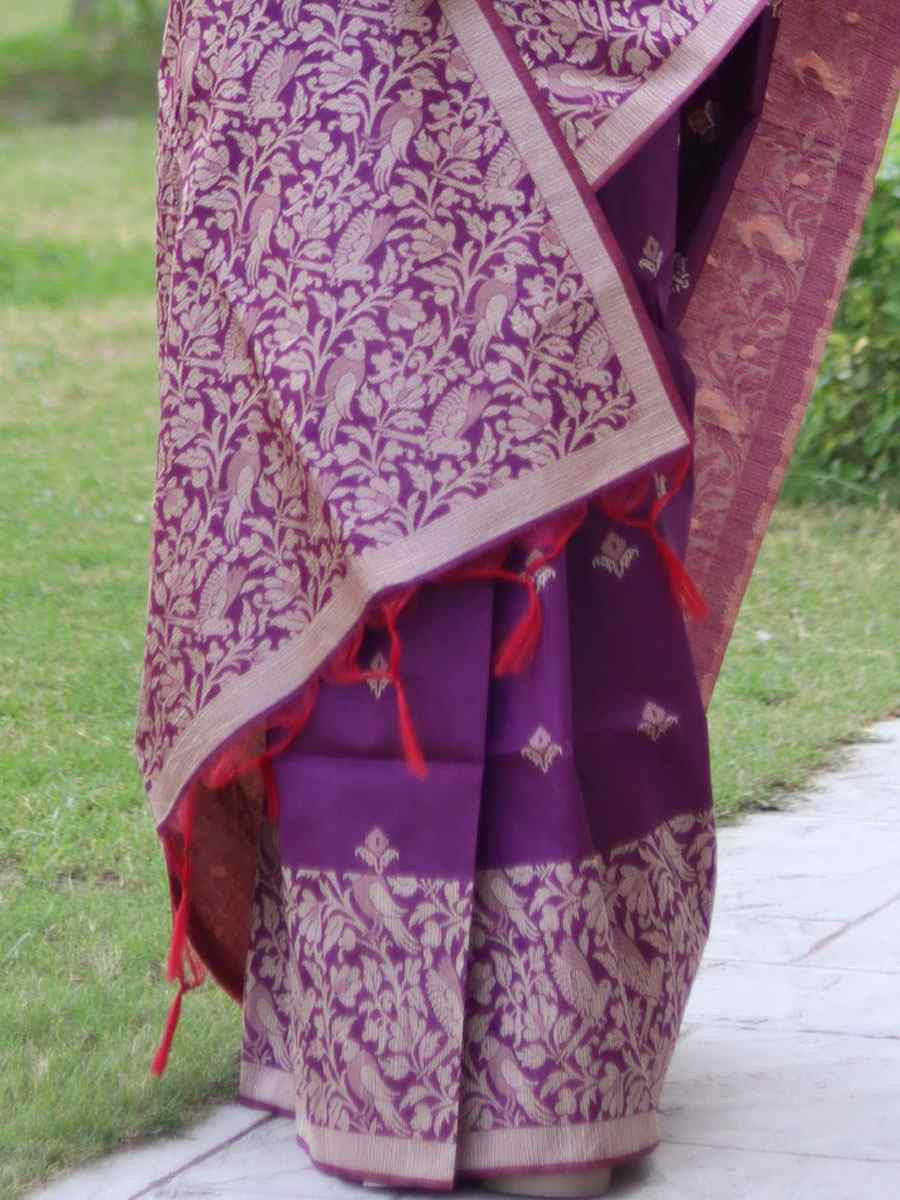 Purple Banglori Handloom Raw Silk Handwoven Casual Reception Festival Wedding Fancy Classic Style Sarees