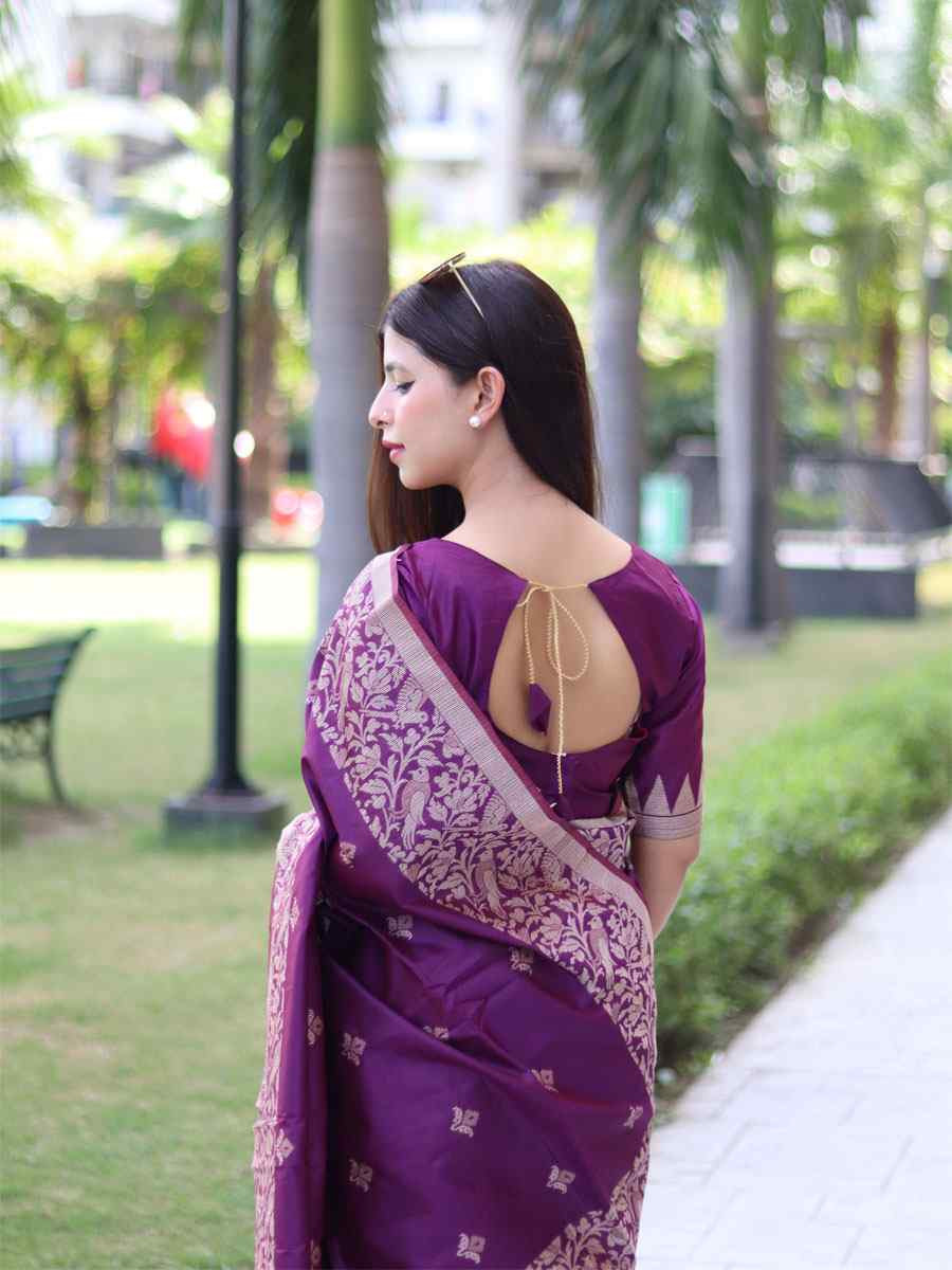 Purple Banglori Handloom Raw Silk Handwoven Casual Reception Festival Wedding Fancy Classic Style Sarees