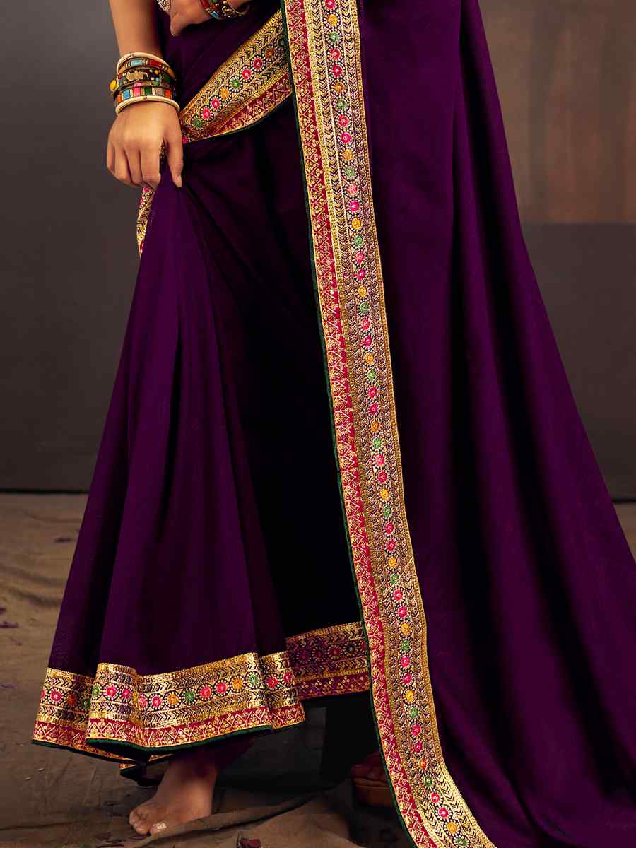 Purple Banglory Silk Handwoven Wedding Festival Heavy Border Saree