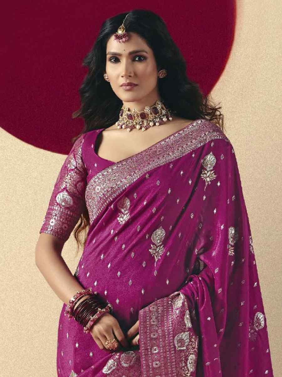 Purple Bemberg Viscose Handwoven Zari Work Traditional Bridal Reception Festival Wedding Fancy Heavy Border Saree