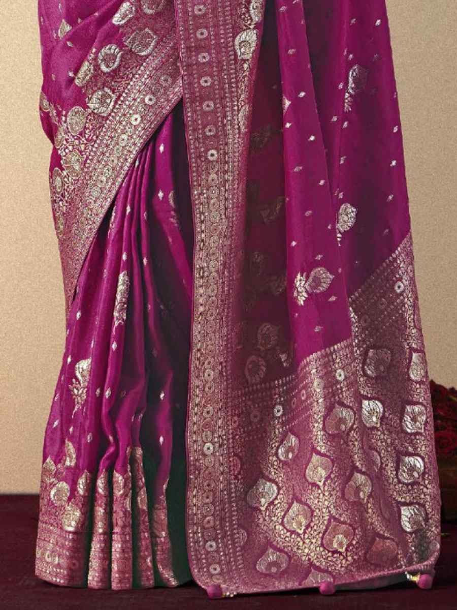 Purple Bemberg Viscose Handwoven Zari Work Traditional Bridal Reception Festival Wedding Fancy Heavy Border Saree