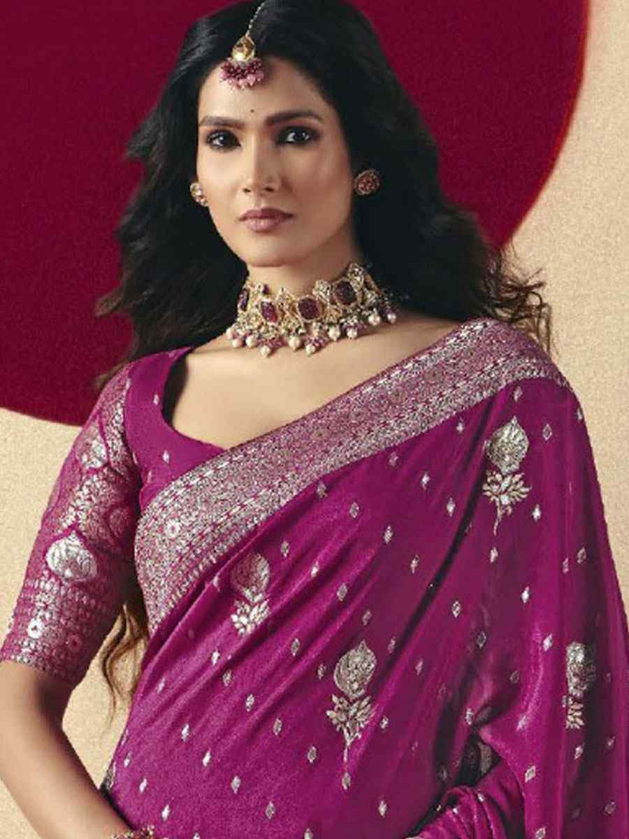 Purple Bemberg Viscose Handwoven Zari Work Traditional Bridal Reception Festival Wedding Fancy Heavy Border Saree