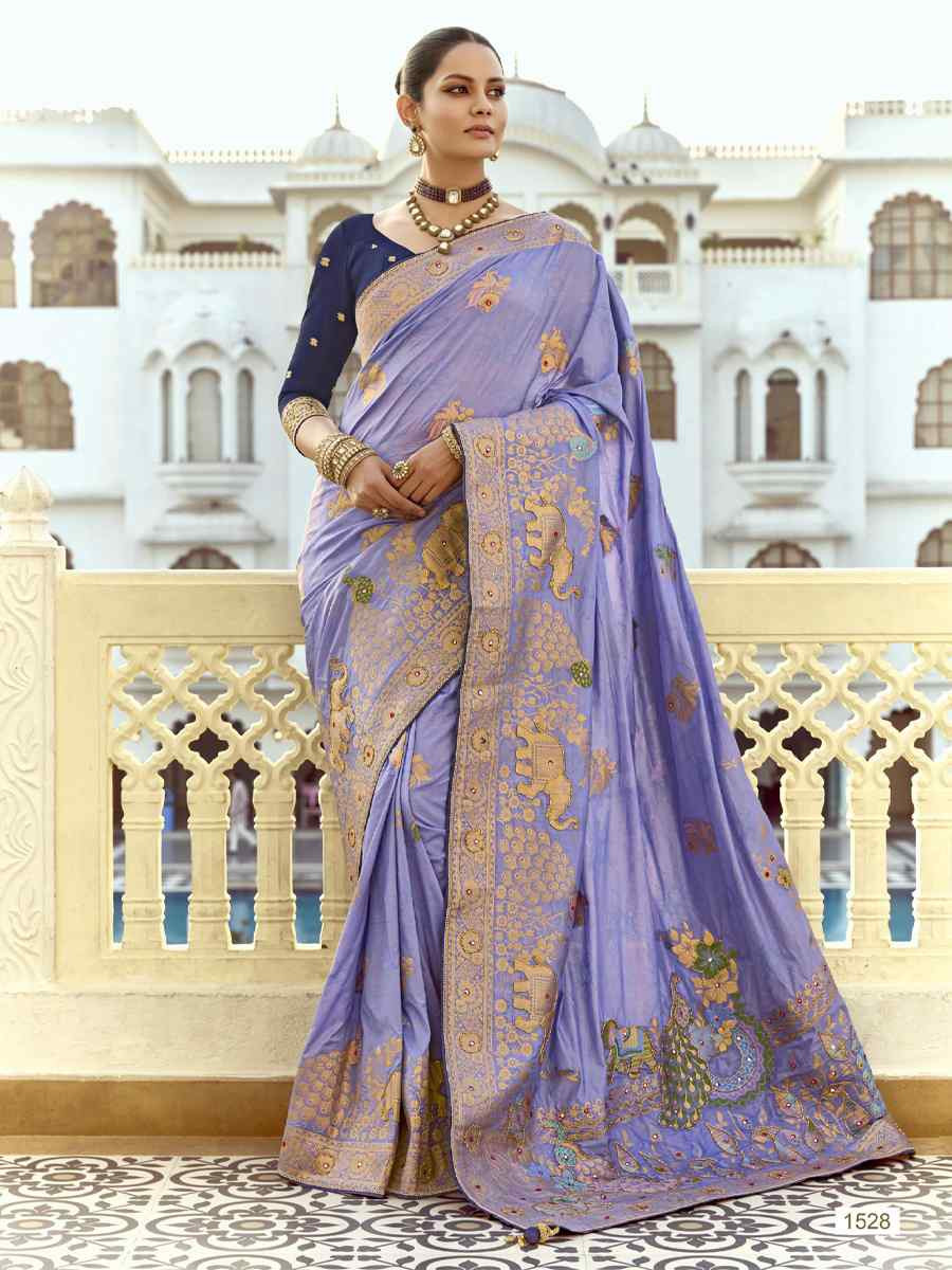 Purple Black Viscose Handwoven Festival Wedding Fancy Heavy Border Saree