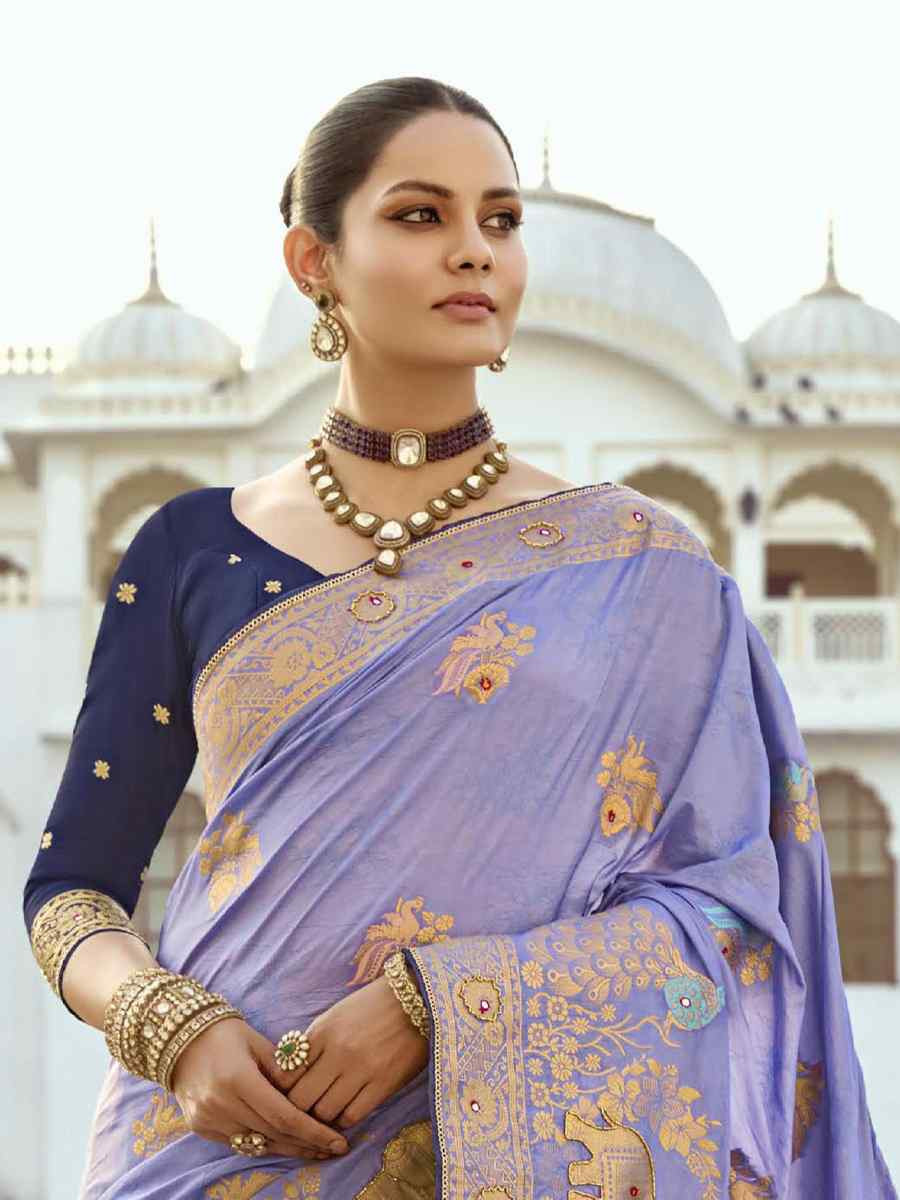 Purple Black Viscose Handwoven Festival Wedding Fancy Heavy Border Saree