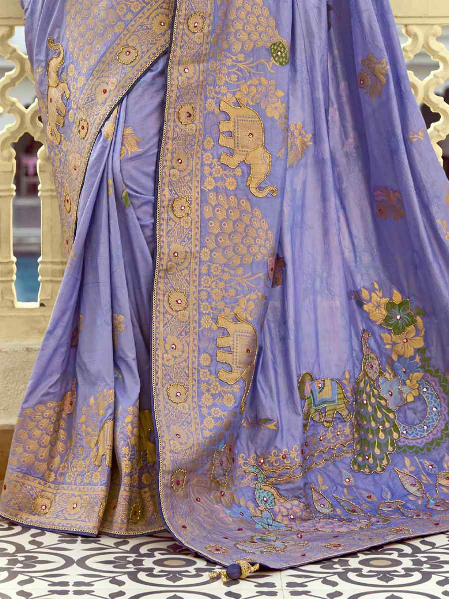 Purple Black Viscose Handwoven Festival Wedding Fancy Heavy Border Saree