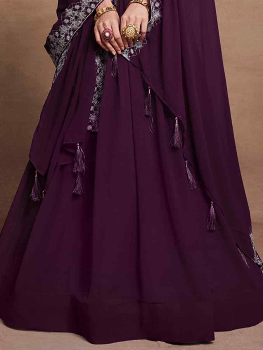 Purple Blooming Georgette Embroidered Festival Wedding Circular Lehenga Choli
