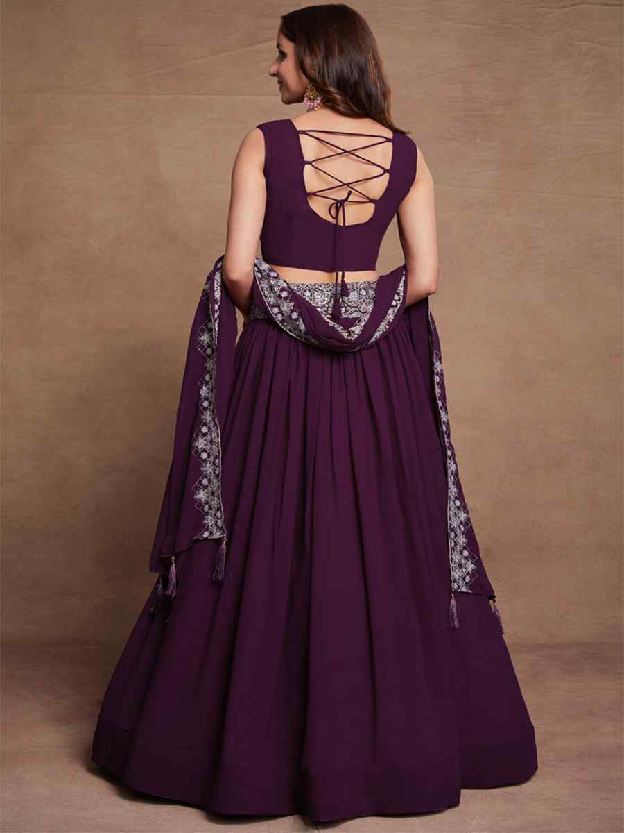 Purple Blooming Georgette Embroidered Festival Wedding Circular Lehenga Choli