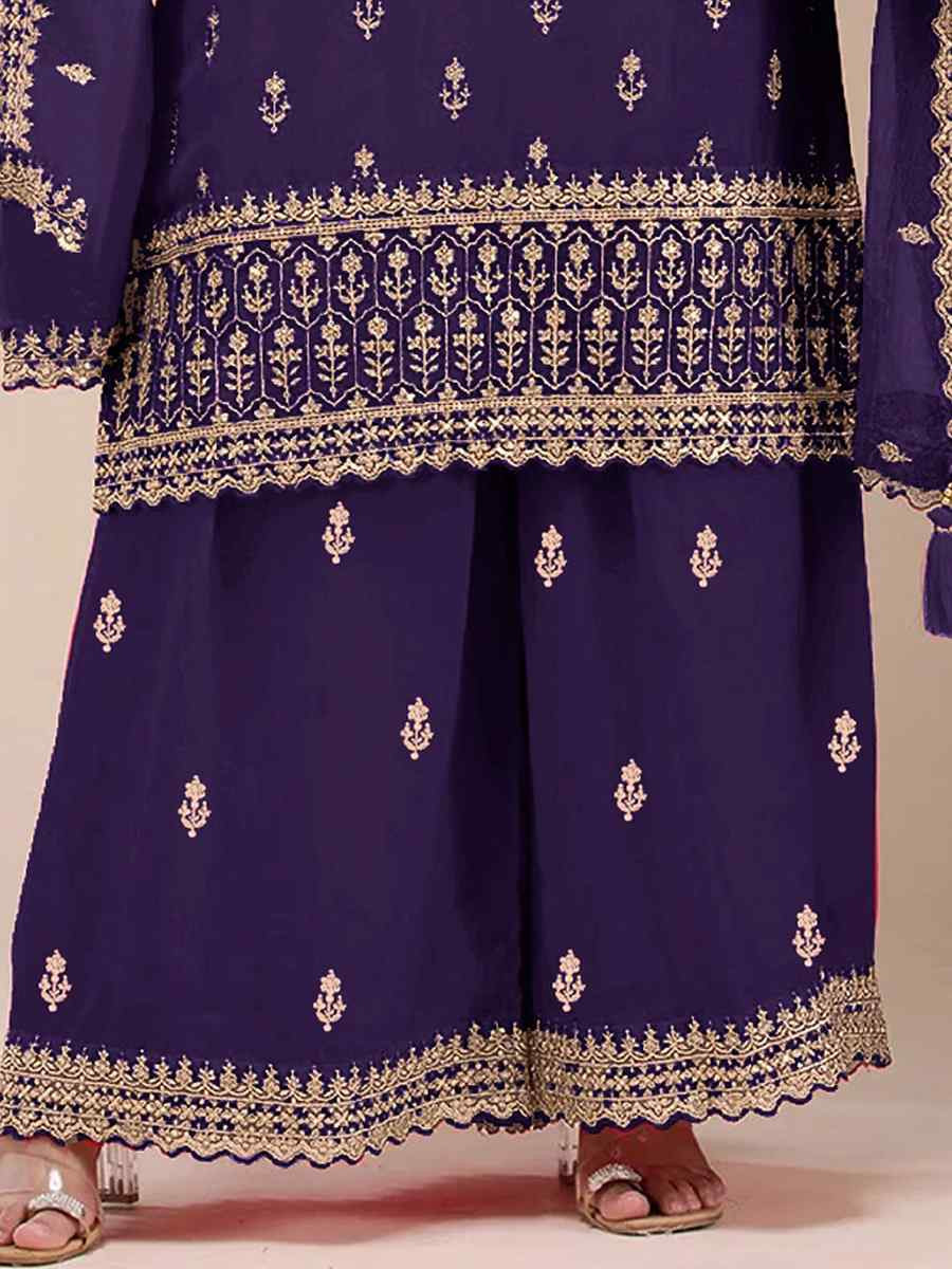 Purple Blooming Georgette Embroidered Festival Wedding Palazzo Pant Salwar Kameez