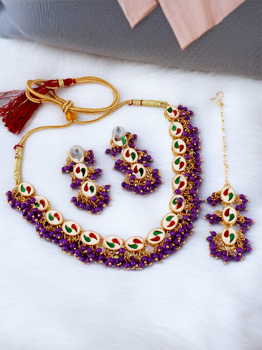 Purple Brass Wedding Party Festival Wear Kundan Necklace