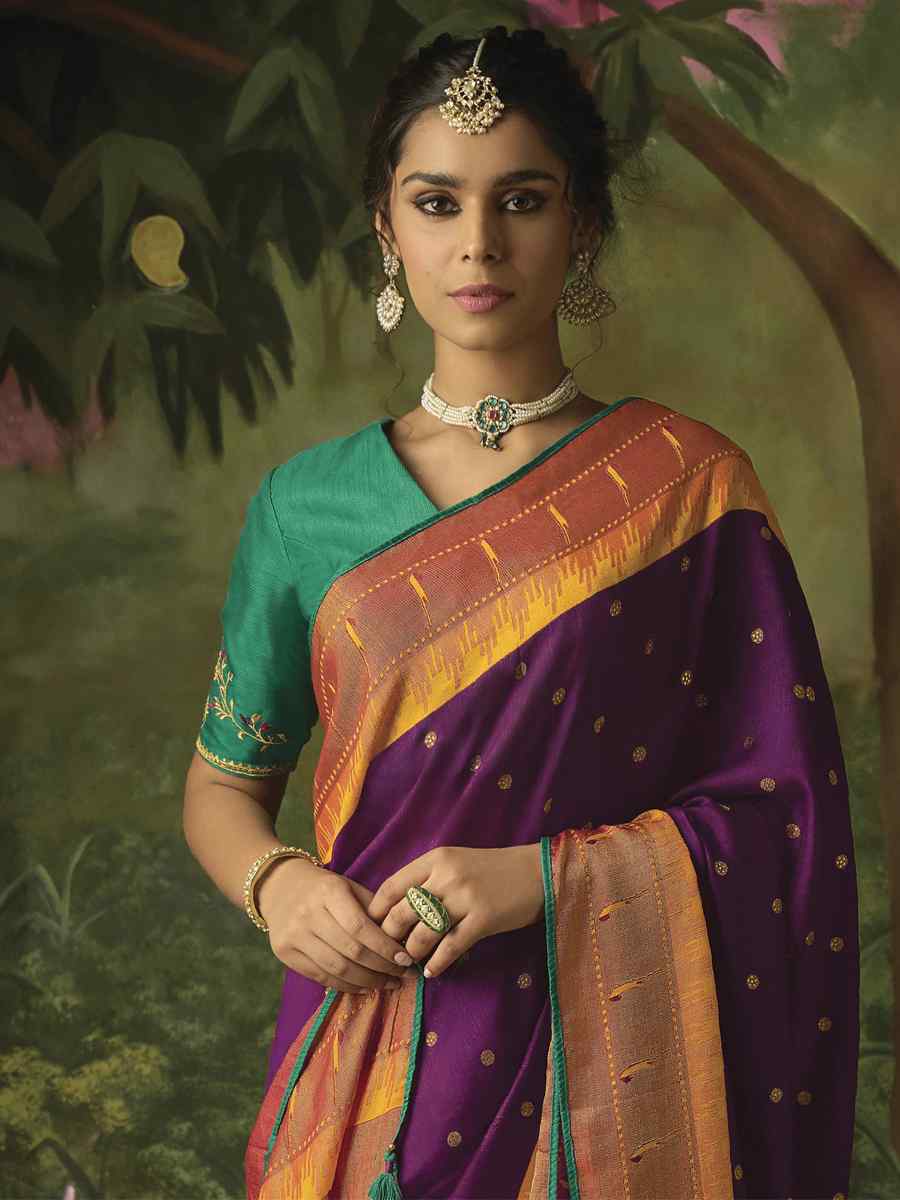 Purple Brasso Embroidered Party Festival Classic Style Saree