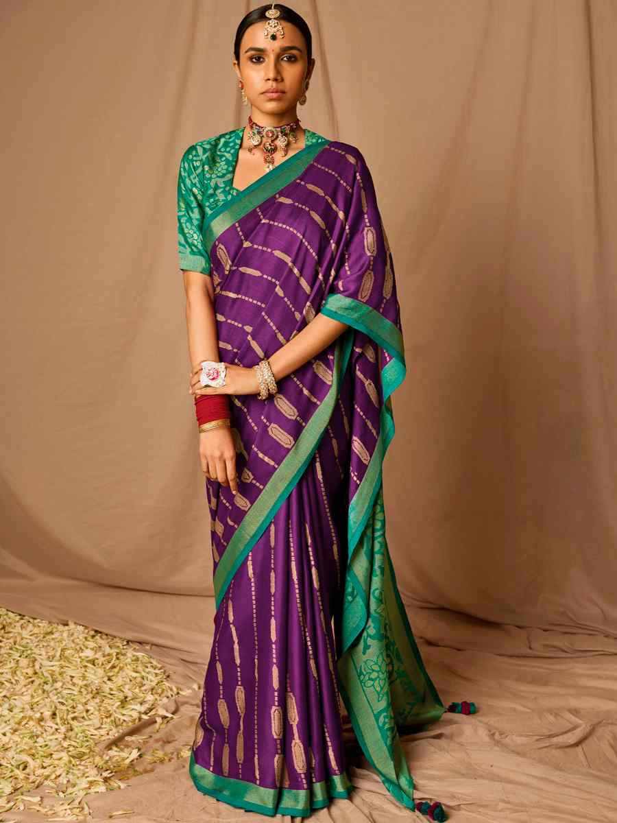 Purple Brasso Handwoven Wedding Festival Heavy Border Saree
