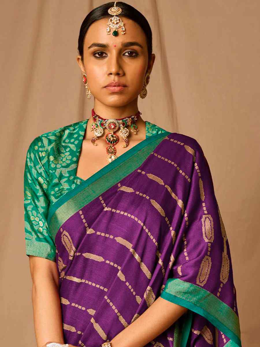 Purple Brasso Handwoven Wedding Festival Heavy Border Saree