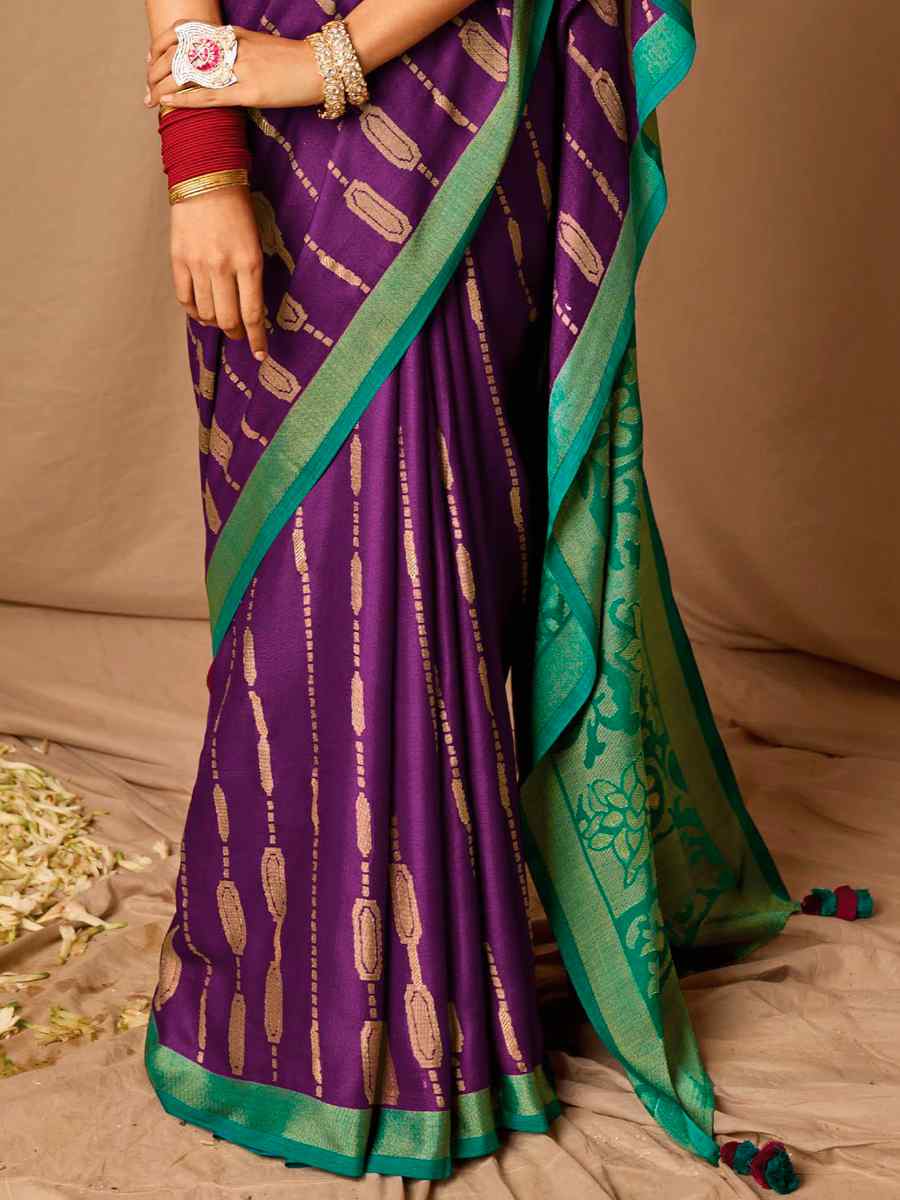 Purple Brasso Handwoven Wedding Festival Heavy Border Saree
