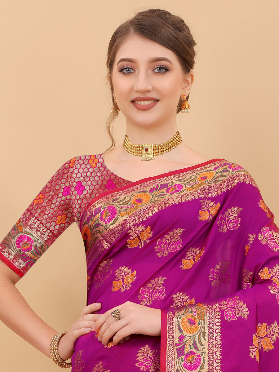 Purple Brocade Silk Handwoven Festival Saree