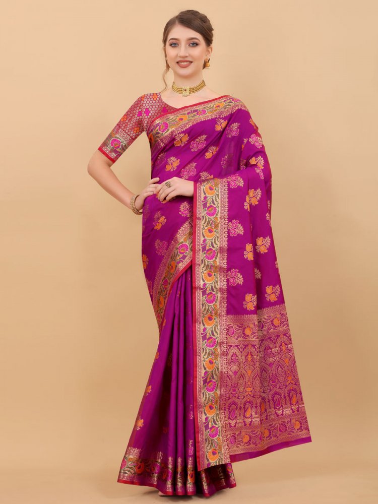 Purple Brocade Silk Handwoven Festival Saree