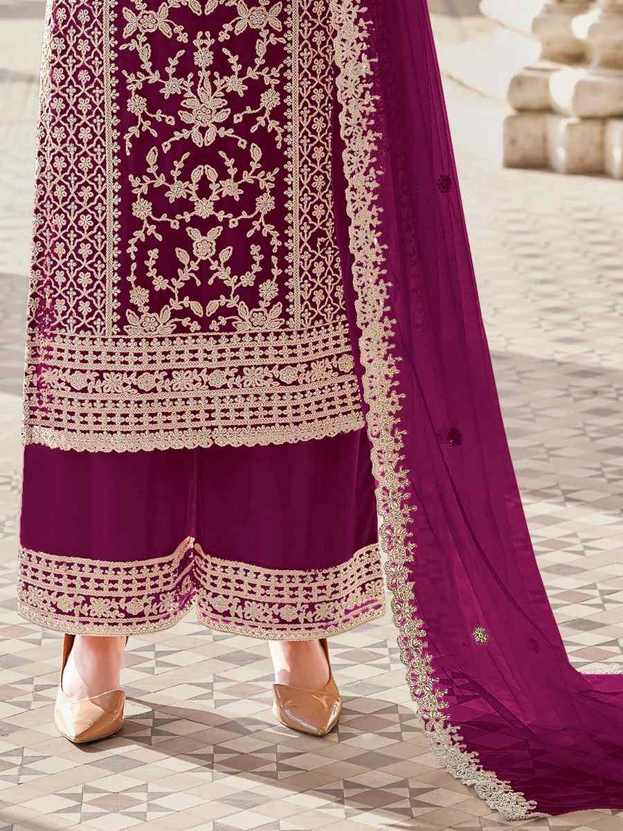 Purple Buterfly Net Embroidered Wedding Festival Pant Salwar Kameez
