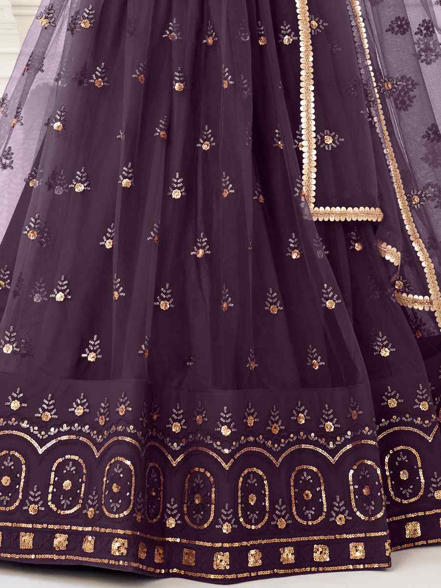 Purple Butterfly Net Embroidered Bridesmaid Wedding Heavy Border Lehenga Choli