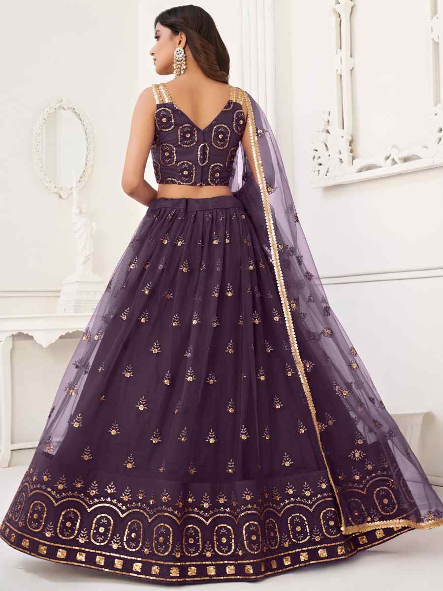Purple Butterfly Net Embroidered Bridesmaid Wedding Heavy Border Lehenga Choli