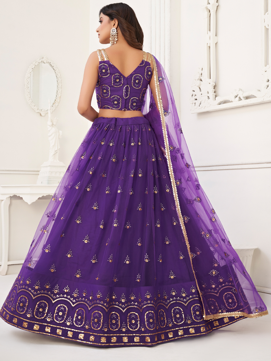 Purple Butterfly Net Embroidered Party Wear Festival Heavy Border Lehenga Choli