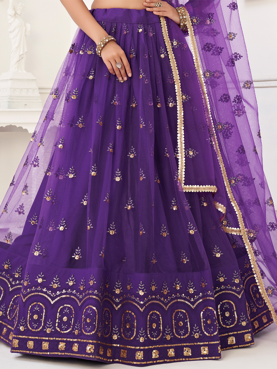 Purple Butterfly Net Embroidered Party Wear Festival Heavy Border Lehenga Choli