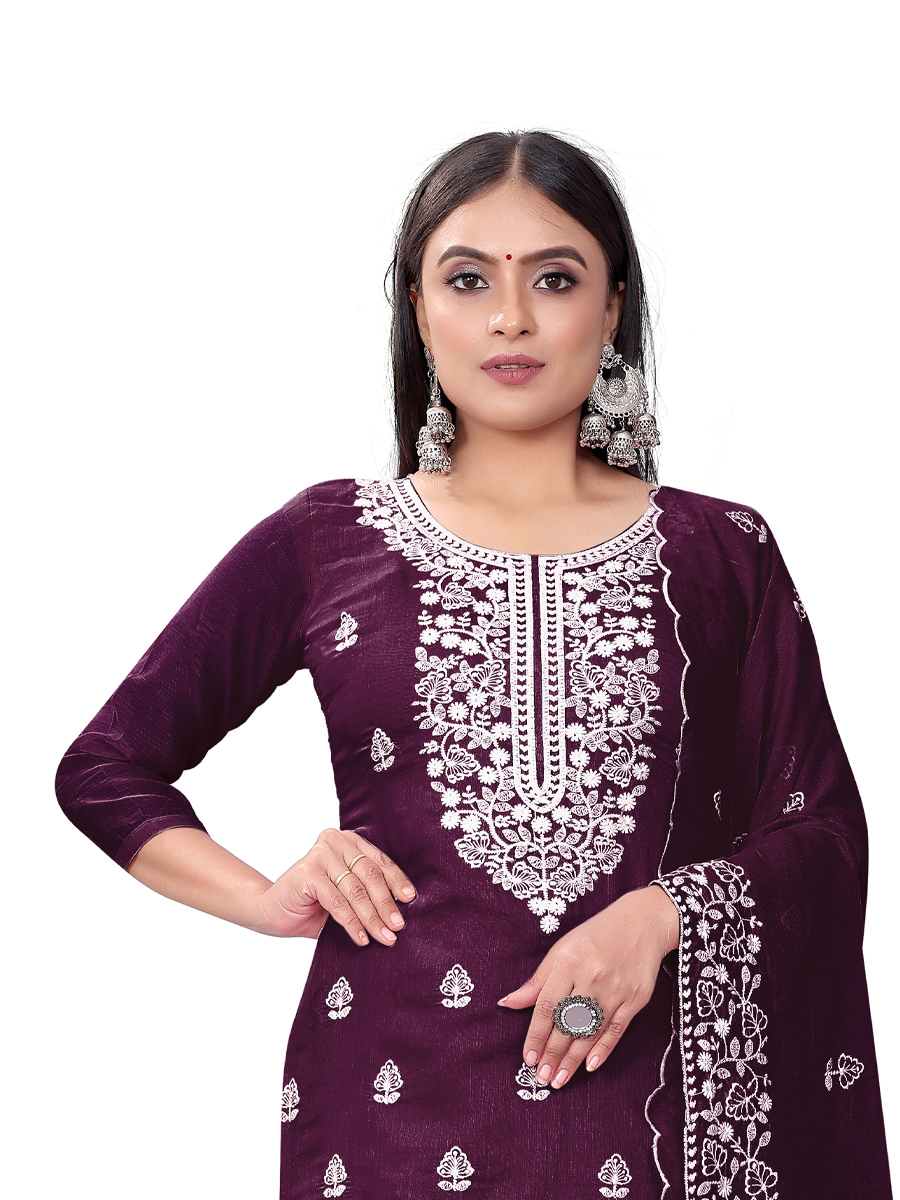 Purple Chanderi Cotton Embroidered Casual Festival Churidar Salwar Kameez