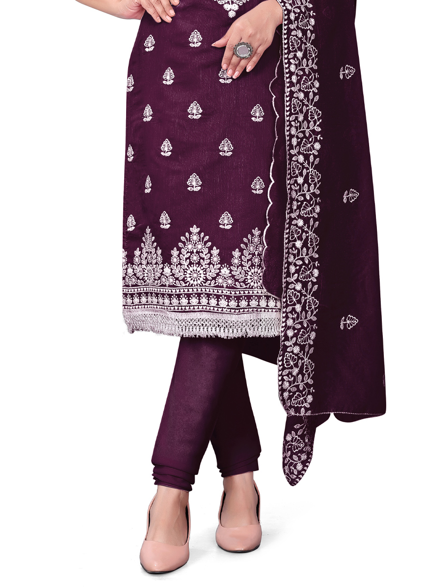 Purple Chanderi Cotton Embroidered Casual Festival Churidar Salwar Kameez