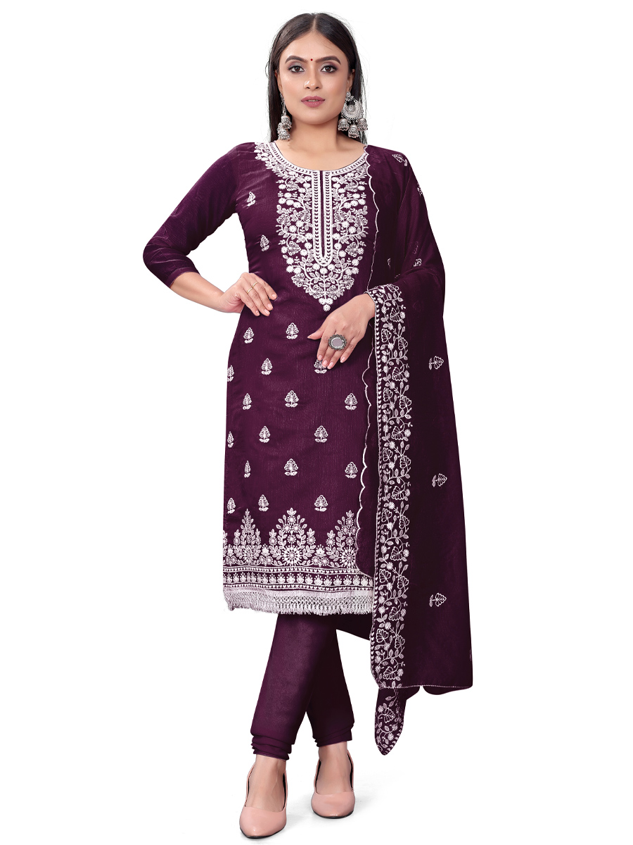 Purple Chanderi Cotton Embroidered Casual Festival Churidar Salwar Kameez