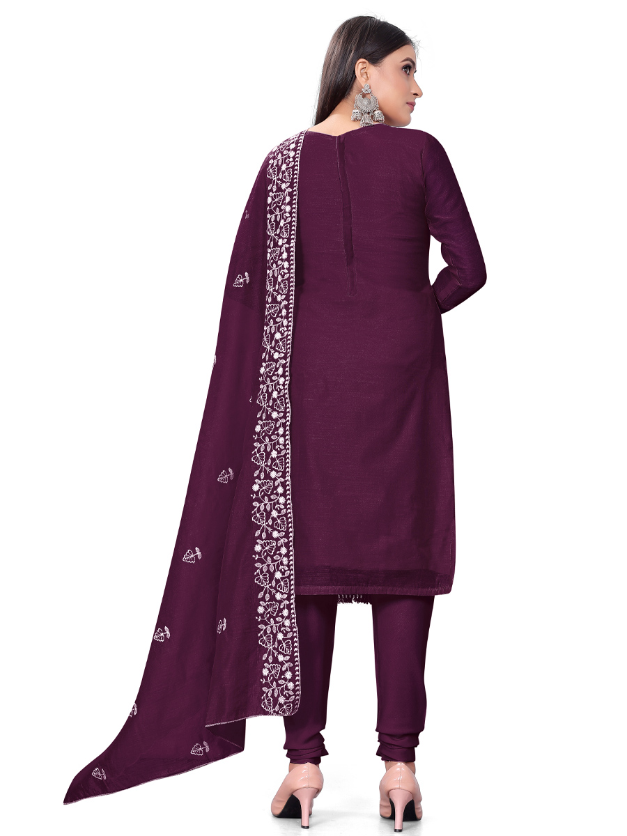 Purple Chanderi Cotton Embroidered Casual Festival Churidar Salwar Kameez