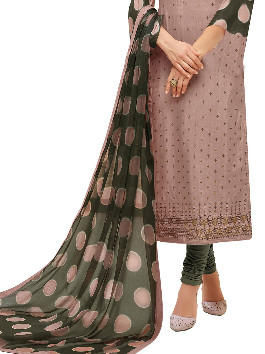 Purple Chanderi Cotton Embroidered Party Churidar Pant Kameez