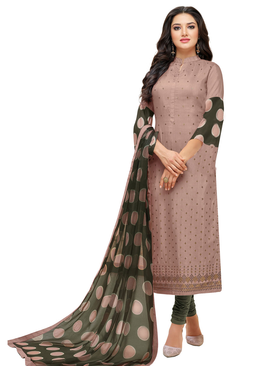 Purple Chanderi Cotton Embroidered Party Churidar Pant Kameez