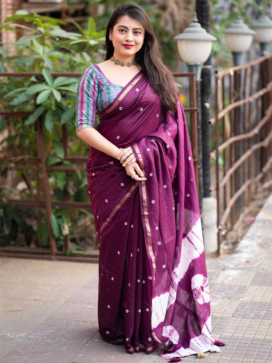 Purple Chanderi Cotton Handwoven Party Festival Classic Style Saree
