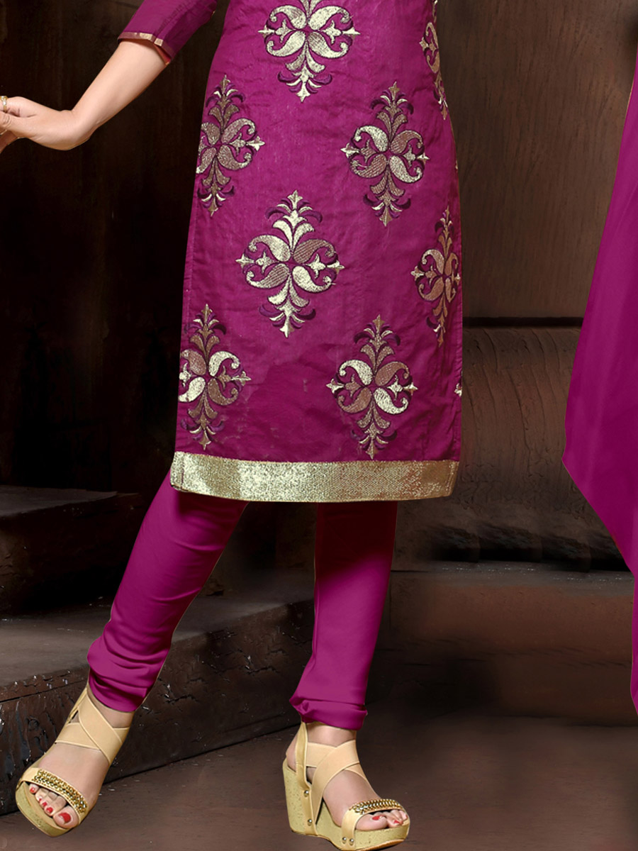 Purple Chanderi Cotton Printed Casual Festival Churidar Salwar Kameez