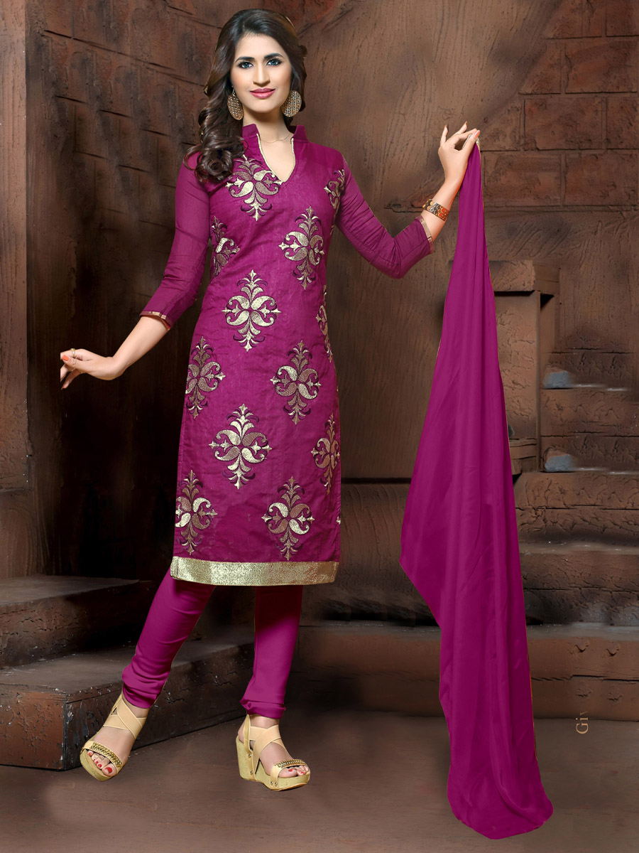 Purple Chanderi Cotton Printed Casual Festival Churidar Salwar Kameez